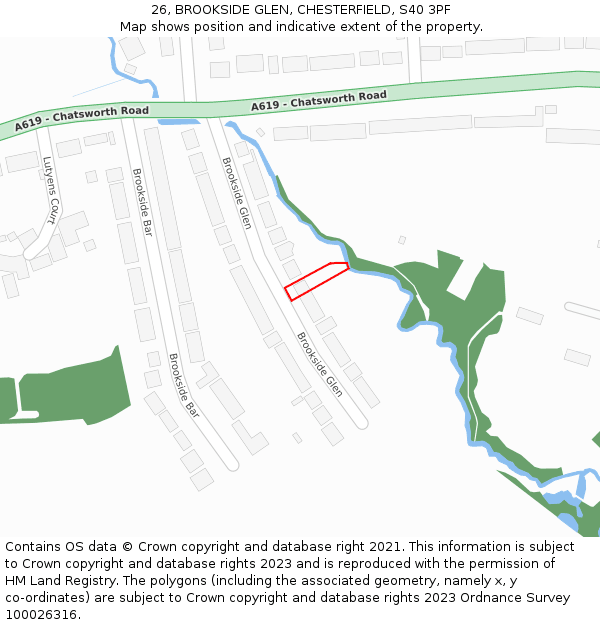 26, BROOKSIDE GLEN, CHESTERFIELD, S40 3PF: Location map and indicative extent of plot