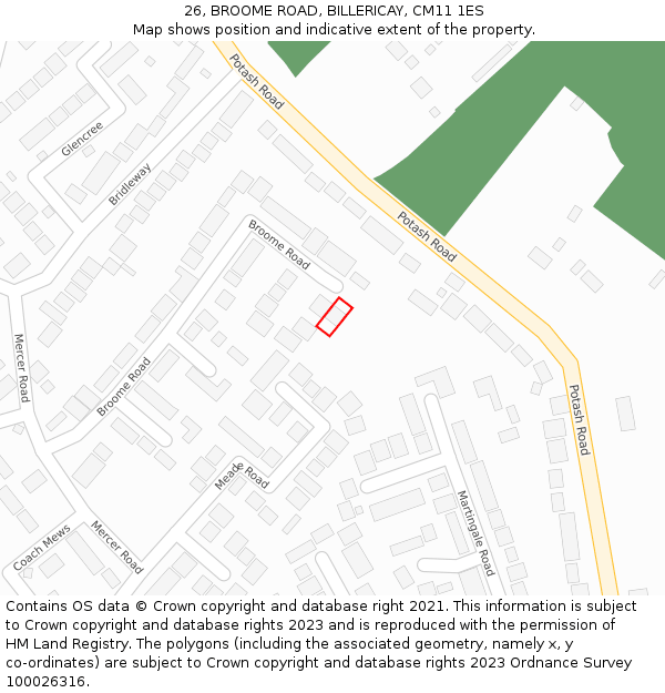 26, BROOME ROAD, BILLERICAY, CM11 1ES: Location map and indicative extent of plot