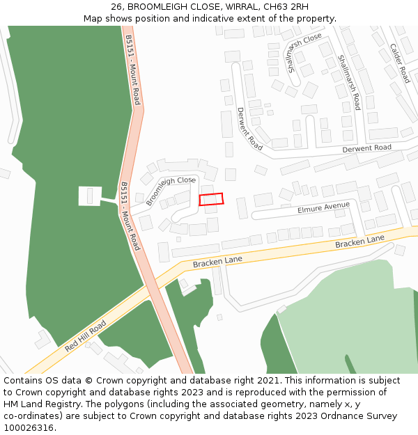26, BROOMLEIGH CLOSE, WIRRAL, CH63 2RH: Location map and indicative extent of plot