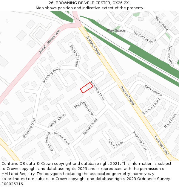 26, BROWNING DRIVE, BICESTER, OX26 2XL: Location map and indicative extent of plot