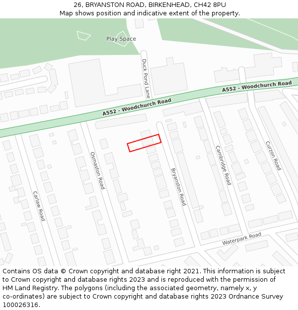 26, BRYANSTON ROAD, BIRKENHEAD, CH42 8PU: Location map and indicative extent of plot
