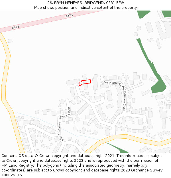 26, BRYN HENFAES, BRIDGEND, CF31 5EW: Location map and indicative extent of plot