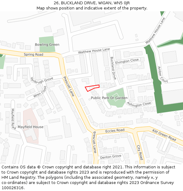 26, BUCKLAND DRIVE, WIGAN, WN5 0JR: Location map and indicative extent of plot