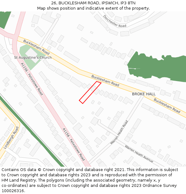 26, BUCKLESHAM ROAD, IPSWICH, IP3 8TN: Location map and indicative extent of plot