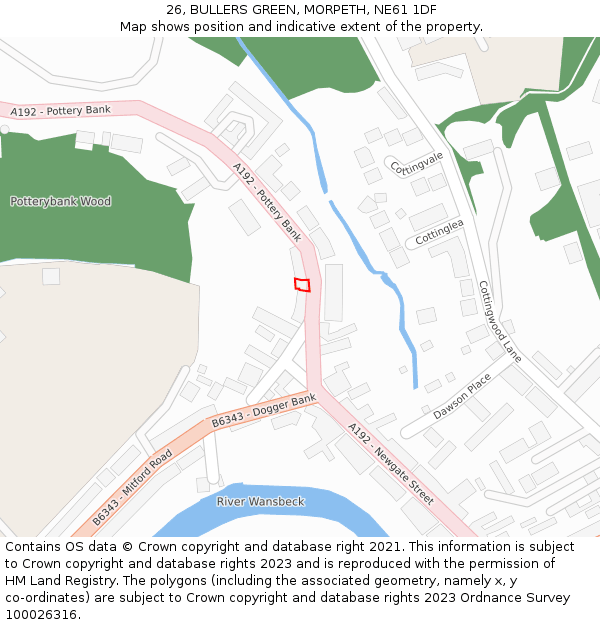 26, BULLERS GREEN, MORPETH, NE61 1DF: Location map and indicative extent of plot