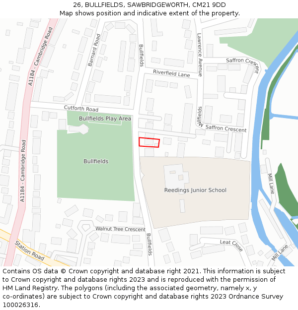 26, BULLFIELDS, SAWBRIDGEWORTH, CM21 9DD: Location map and indicative extent of plot
