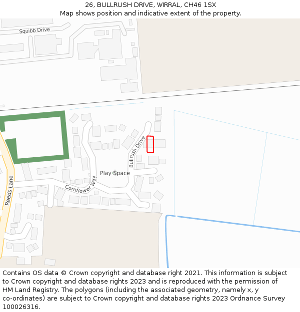 26, BULLRUSH DRIVE, WIRRAL, CH46 1SX: Location map and indicative extent of plot