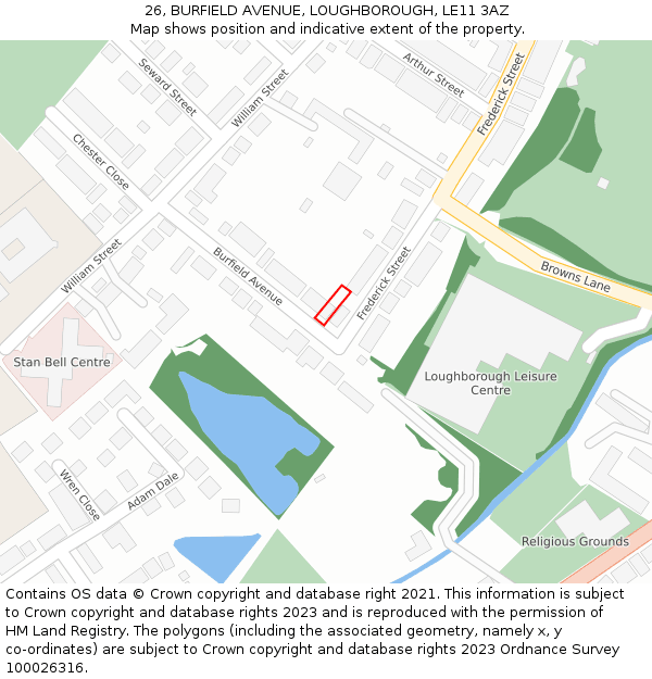 26, BURFIELD AVENUE, LOUGHBOROUGH, LE11 3AZ: Location map and indicative extent of plot