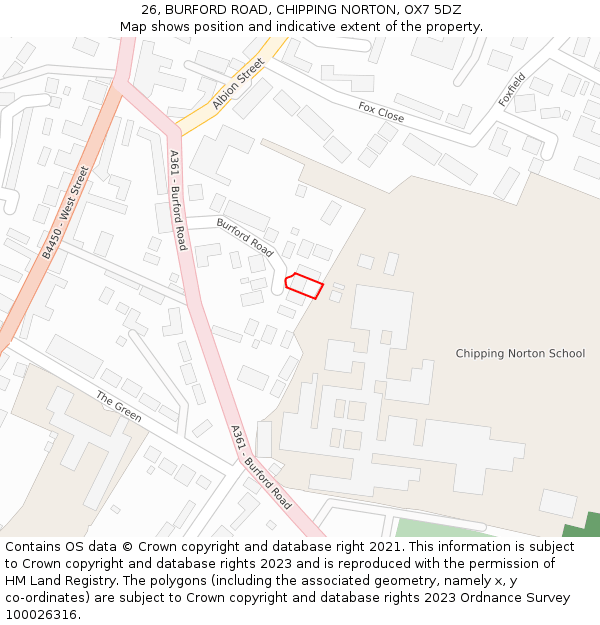 26, BURFORD ROAD, CHIPPING NORTON, OX7 5DZ: Location map and indicative extent of plot