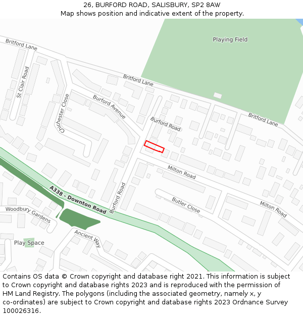 26, BURFORD ROAD, SALISBURY, SP2 8AW: Location map and indicative extent of plot