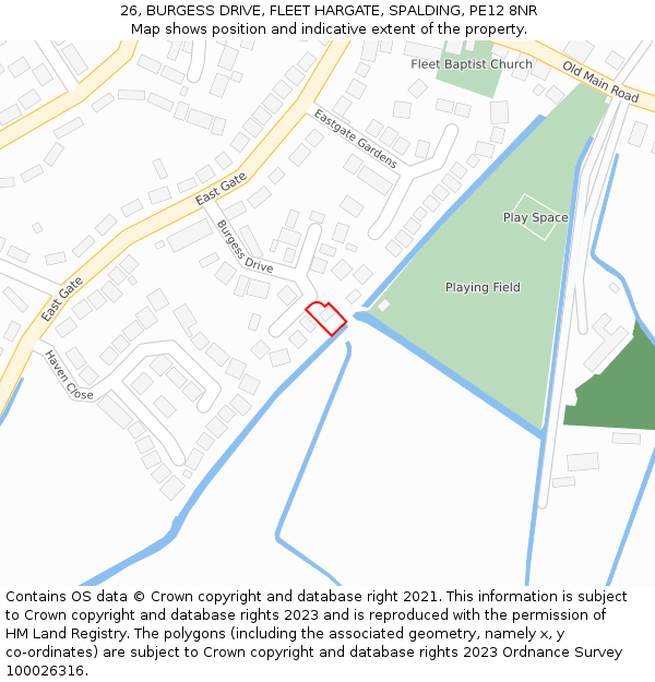 26, BURGESS DRIVE, FLEET HARGATE, SPALDING, PE12 8NR: Location map and indicative extent of plot