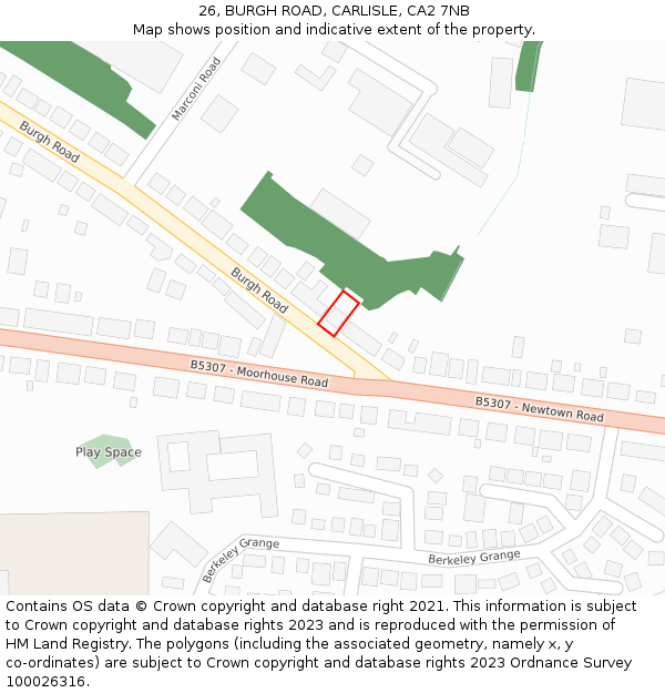 26, BURGH ROAD, CARLISLE, CA2 7NB: Location map and indicative extent of plot