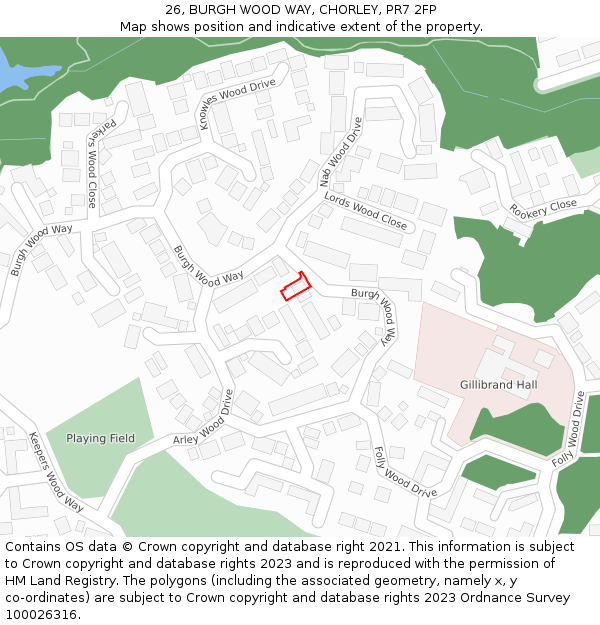 26, BURGH WOOD WAY, CHORLEY, PR7 2FP: Location map and indicative extent of plot