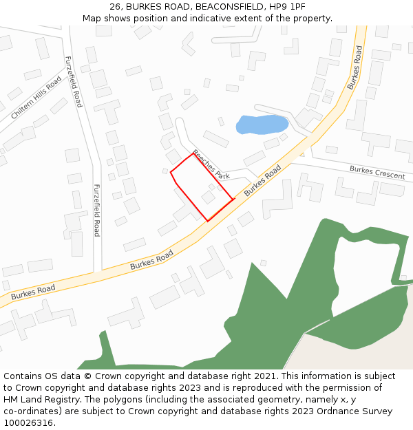 26, BURKES ROAD, BEACONSFIELD, HP9 1PF: Location map and indicative extent of plot