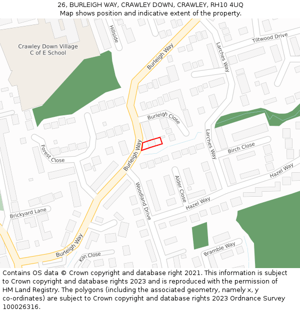 26, BURLEIGH WAY, CRAWLEY DOWN, CRAWLEY, RH10 4UQ: Location map and indicative extent of plot