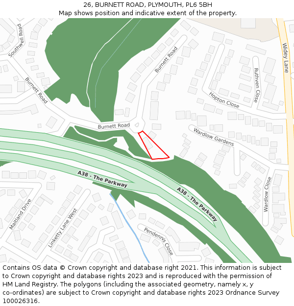 26, BURNETT ROAD, PLYMOUTH, PL6 5BH: Location map and indicative extent of plot