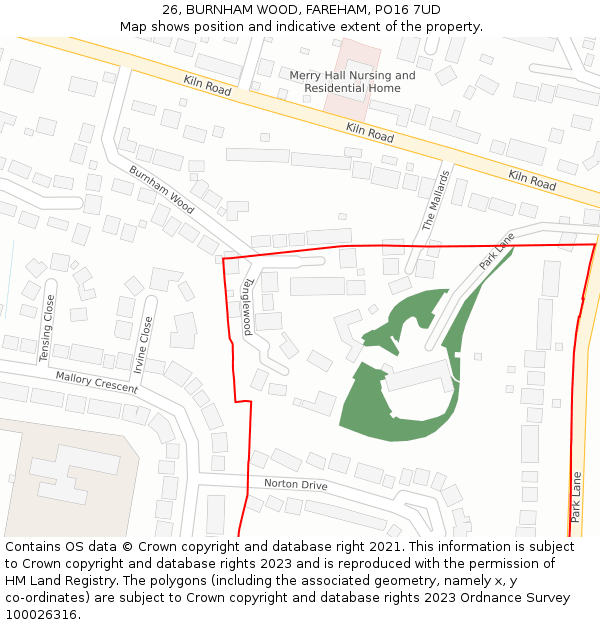 26, BURNHAM WOOD, FAREHAM, PO16 7UD: Location map and indicative extent of plot