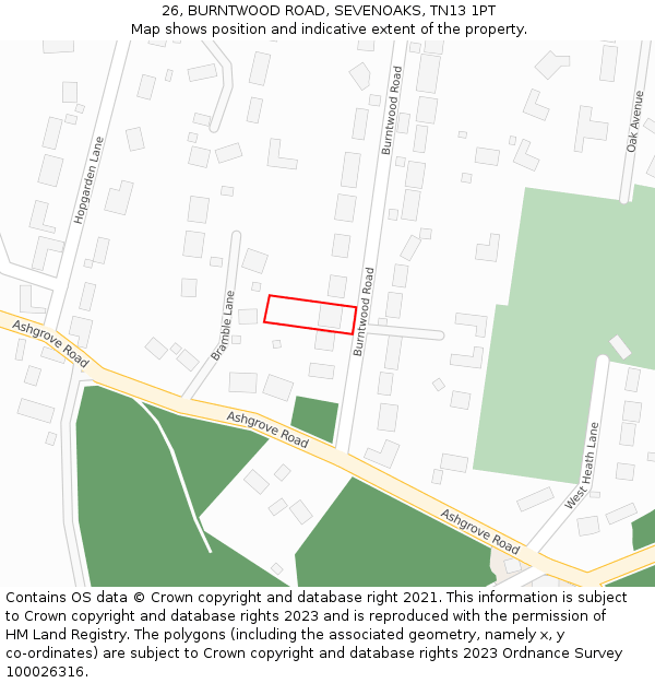26, BURNTWOOD ROAD, SEVENOAKS, TN13 1PT: Location map and indicative extent of plot