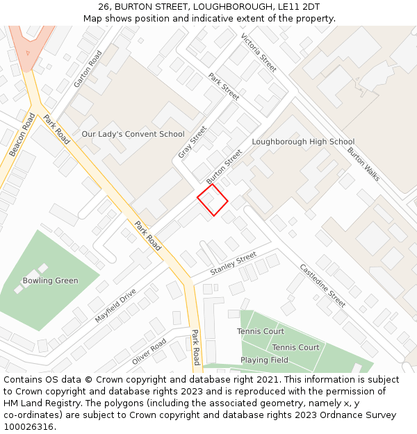 26, BURTON STREET, LOUGHBOROUGH, LE11 2DT: Location map and indicative extent of plot