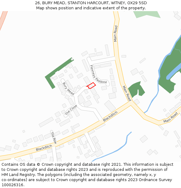 26, BURY MEAD, STANTON HARCOURT, WITNEY, OX29 5SD: Location map and indicative extent of plot