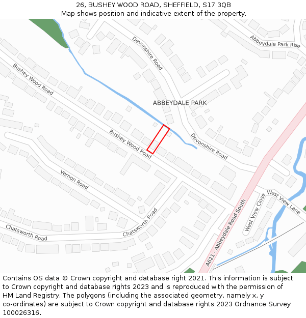 26, BUSHEY WOOD ROAD, SHEFFIELD, S17 3QB: Location map and indicative extent of plot