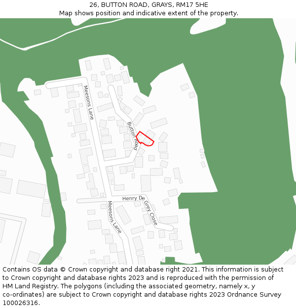 26, BUTTON ROAD, GRAYS, RM17 5HE: Location map and indicative extent of plot