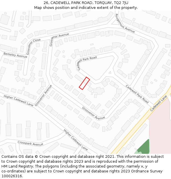 26, CADEWELL PARK ROAD, TORQUAY, TQ2 7JU: Location map and indicative extent of plot