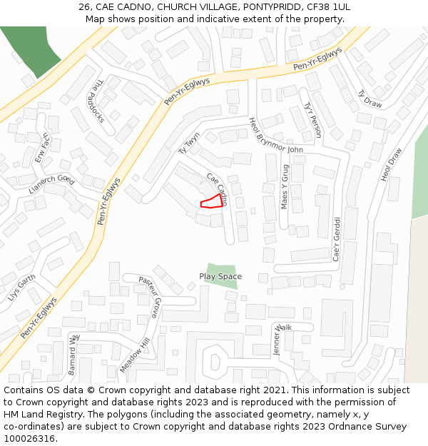 26, CAE CADNO, CHURCH VILLAGE, PONTYPRIDD, CF38 1UL: Location map and indicative extent of plot
