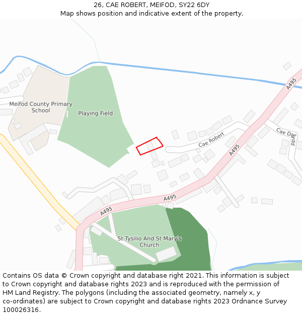 26, CAE ROBERT, MEIFOD, SY22 6DY: Location map and indicative extent of plot