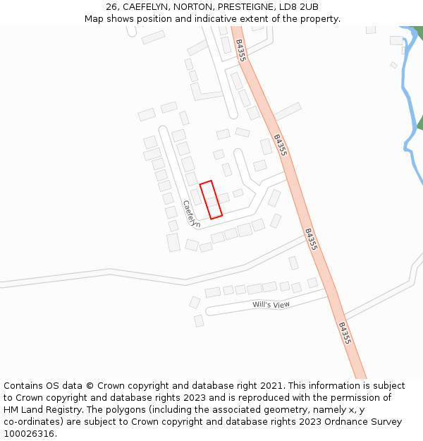 26, CAEFELYN, NORTON, PRESTEIGNE, LD8 2UB: Location map and indicative extent of plot