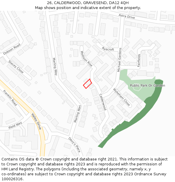 26, CALDERWOOD, GRAVESEND, DA12 4QH: Location map and indicative extent of plot