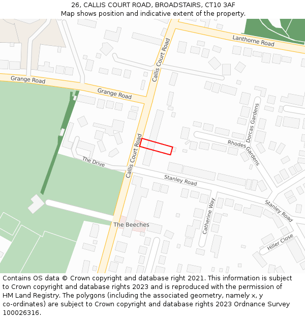 26, CALLIS COURT ROAD, BROADSTAIRS, CT10 3AF: Location map and indicative extent of plot