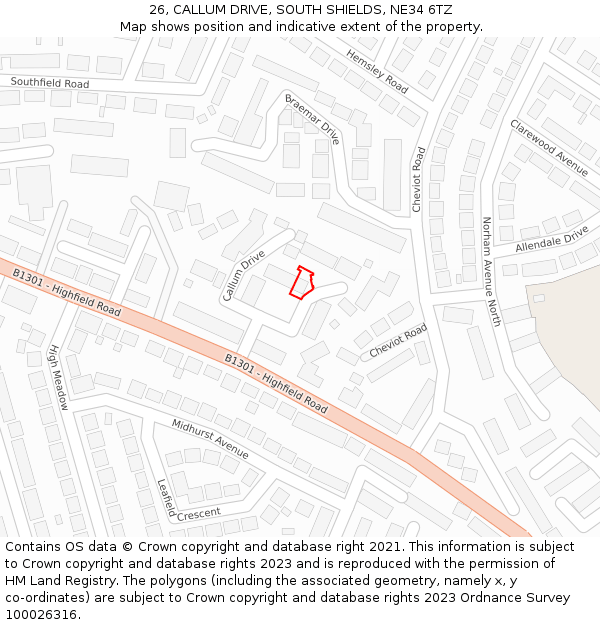 26, CALLUM DRIVE, SOUTH SHIELDS, NE34 6TZ: Location map and indicative extent of plot