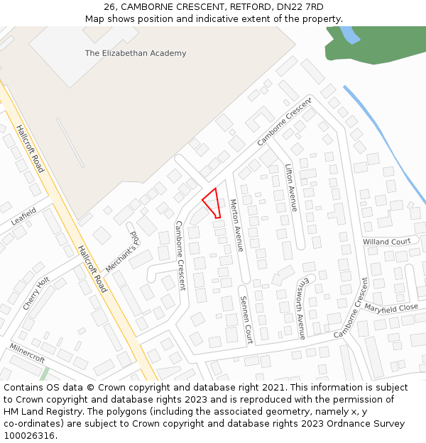 26, CAMBORNE CRESCENT, RETFORD, DN22 7RD: Location map and indicative extent of plot