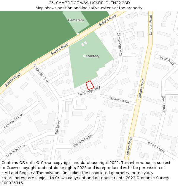 26, CAMBRIDGE WAY, UCKFIELD, TN22 2AD: Location map and indicative extent of plot