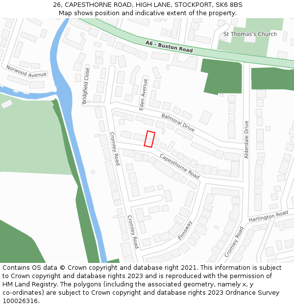 26, CAPESTHORNE ROAD, HIGH LANE, STOCKPORT, SK6 8BS: Location map and indicative extent of plot