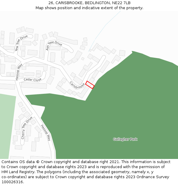 26, CARISBROOKE, BEDLINGTON, NE22 7LB: Location map and indicative extent of plot