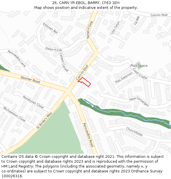 26, CARN YR EBOL, BARRY, CF63 1EH: Location map and indicative extent of plot