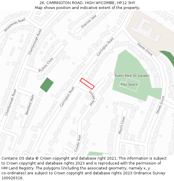 26, CARRINGTON ROAD, HIGH WYCOMBE, HP12 3HY: Location map and indicative extent of plot