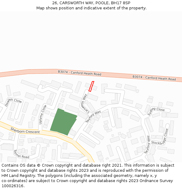 26, CARSWORTH WAY, POOLE, BH17 8SP: Location map and indicative extent of plot