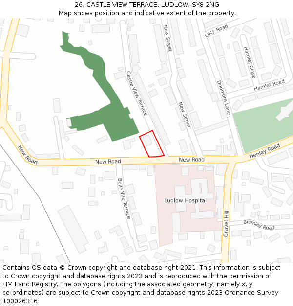 26, CASTLE VIEW TERRACE, LUDLOW, SY8 2NG: Location map and indicative extent of plot