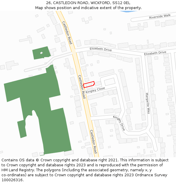 26, CASTLEDON ROAD, WICKFORD, SS12 0EL: Location map and indicative extent of plot