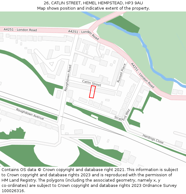 26, CATLIN STREET, HEMEL HEMPSTEAD, HP3 9AU: Location map and indicative extent of plot