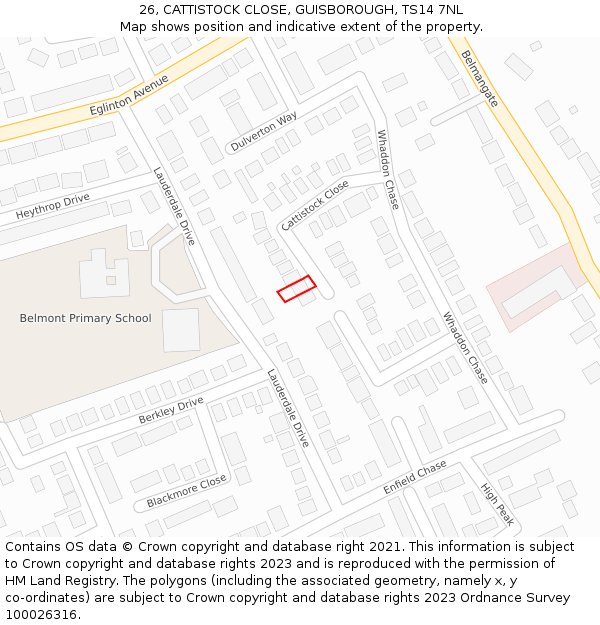 26, CATTISTOCK CLOSE, GUISBOROUGH, TS14 7NL: Location map and indicative extent of plot