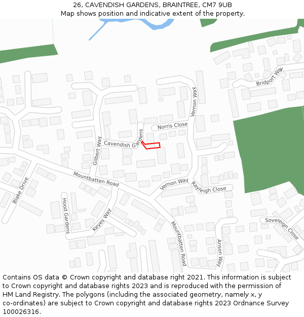 26, CAVENDISH GARDENS, BRAINTREE, CM7 9UB: Location map and indicative extent of plot