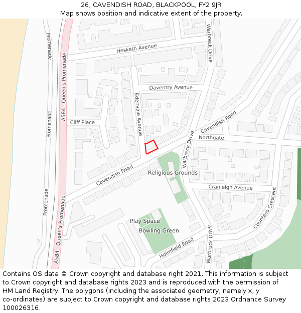 26, CAVENDISH ROAD, BLACKPOOL, FY2 9JR: Location map and indicative extent of plot
