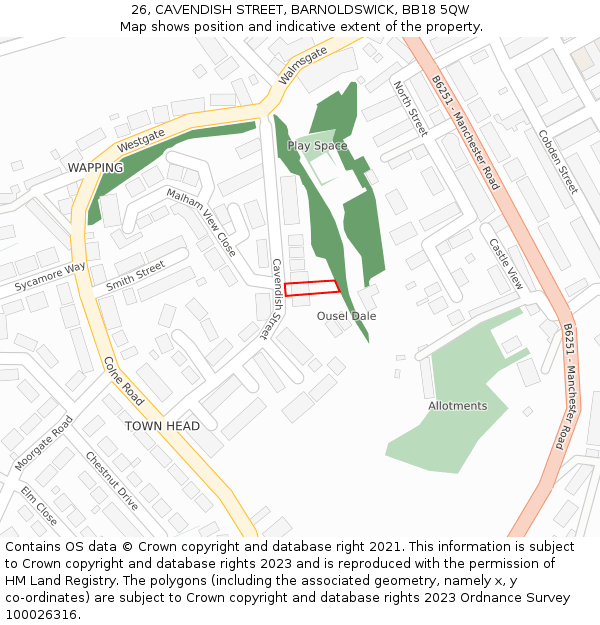 26, CAVENDISH STREET, BARNOLDSWICK, BB18 5QW: Location map and indicative extent of plot