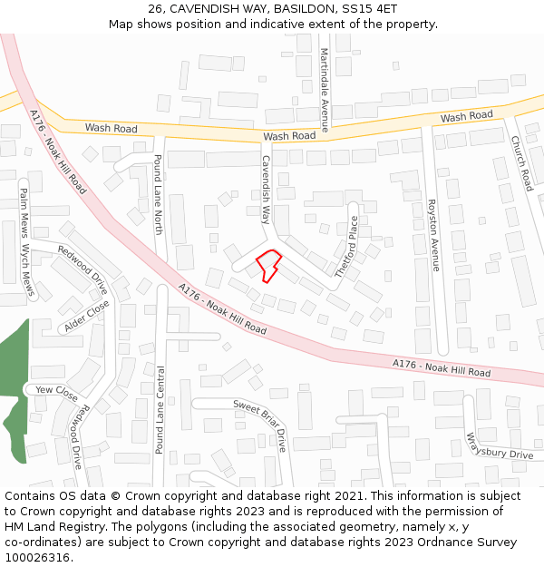 26, CAVENDISH WAY, BASILDON, SS15 4ET: Location map and indicative extent of plot