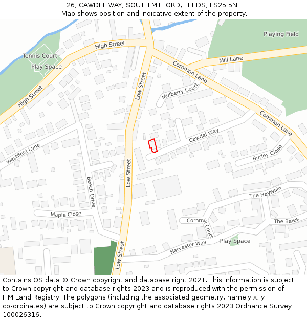 26, CAWDEL WAY, SOUTH MILFORD, LEEDS, LS25 5NT: Location map and indicative extent of plot