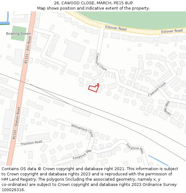 26, CAWOOD CLOSE, MARCH, PE15 8UP: Location map and indicative extent of plot